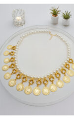 Çeyrekli İnci Kolye – Çeyrek Altın Takılabilir Gemici Kilitli - 10 çeyrekli kolye