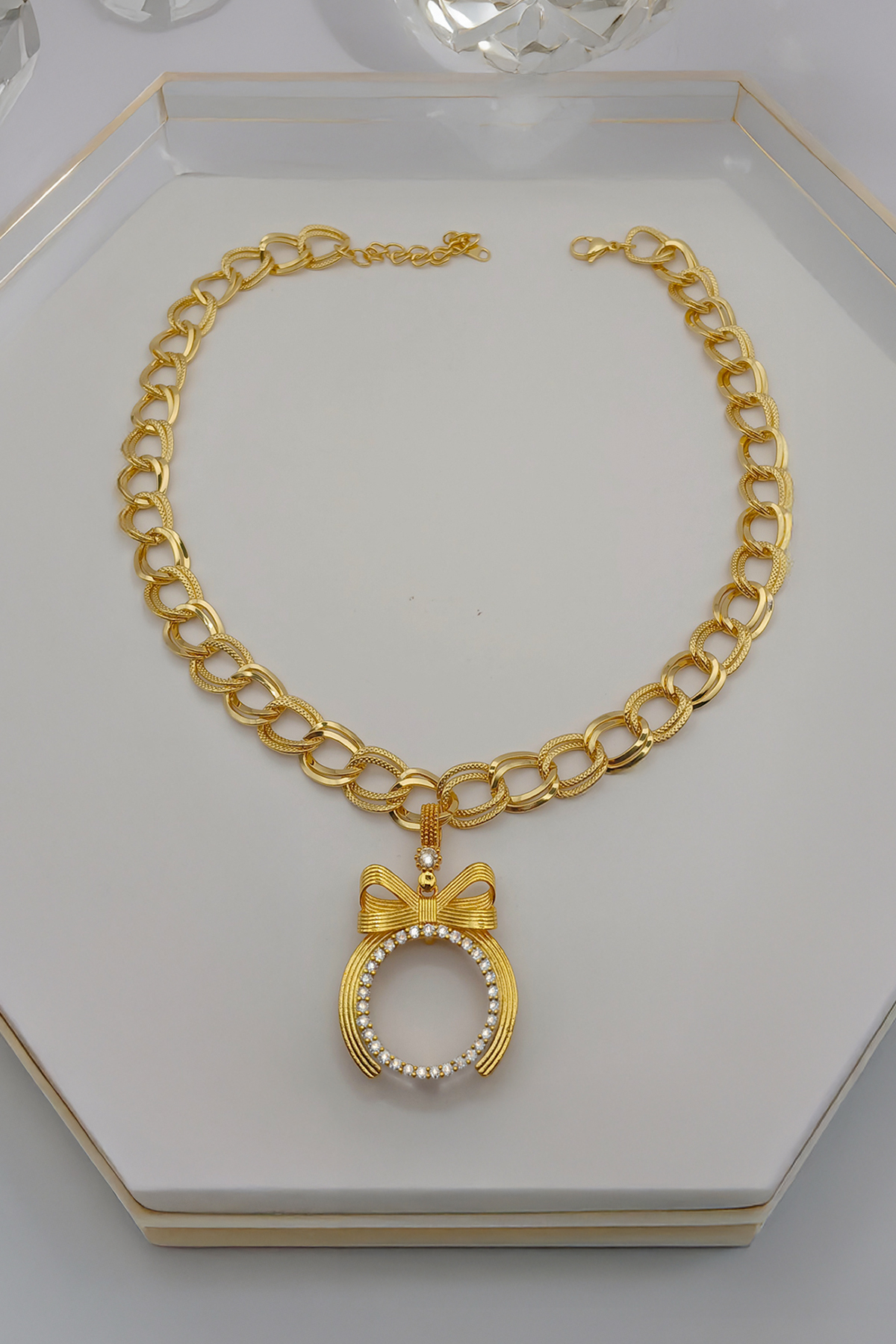 Çeyrekli fiyonk kolye – samanyolu zincirli çeyrek altın takılabilir kolye