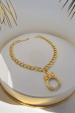 Samanyolu zincir kolye – fiyonk çerçeveli çeyrekli altın kolye