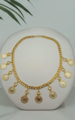 10 Çeyrekli Kolye | Çelik Altın Zincirli Beşi Bir Yerde Görünüm – Çeyrek Altın Takılabilir