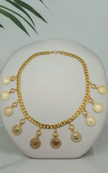 10 Çeyrekli Kolye | Çelik Altın Zincirli Beşi Bir Yerde Görünüm – Çeyrek Altın Takılabilir