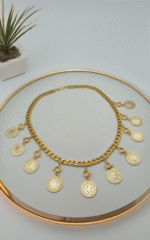 10 Çeyrekli Kolye | Çelik Altın Zincirli Beşi Bir Yerde Görünüm – Çeyrek Altın Takılabilir - Görsel 3