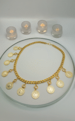 10 Çeyrekli Kolye | Çelik Altın Zincirli Beşi Bir Yerde Görünüm – Çeyrek Altın Takılabilir - Görsel 2